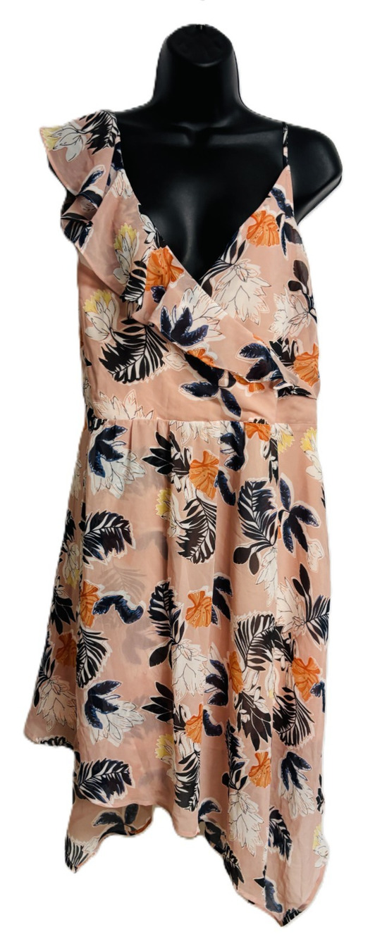 A New Day Ruffle Midi Sundress Women's Pink Floral Asymmetrical Hem - 2XL NWT